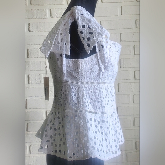 NWT Rebecca Taylor Amora Off The Shoulder Eyelet Lace Peplum Top White Size 8 - Picture 13 of 16